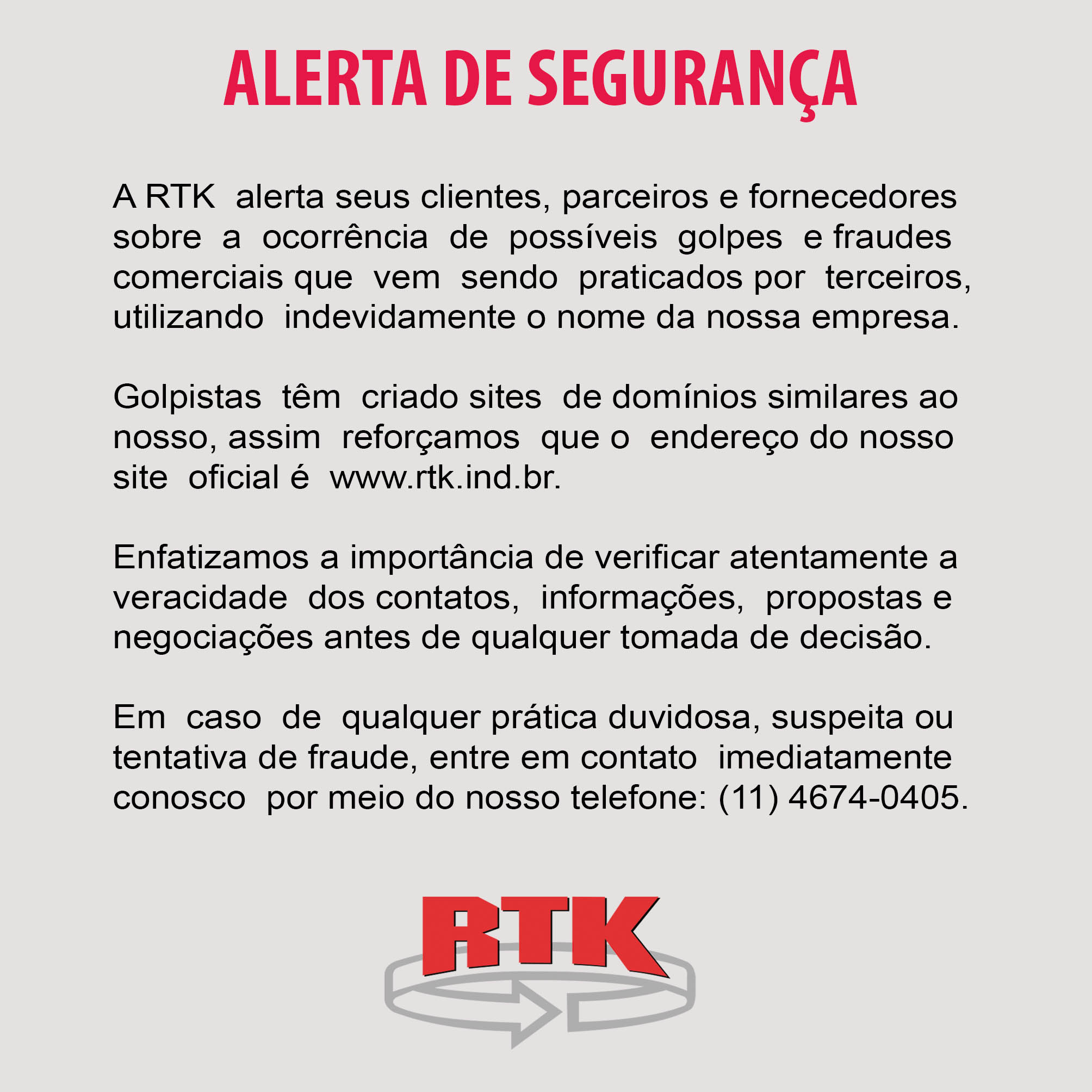 Alerta de segurança RTK